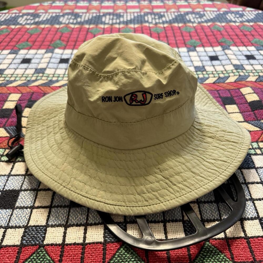 Vintage 00s Ron Jon Surf Shop Bucket Sun Skate Hat Nylon Men Small Strap Beige